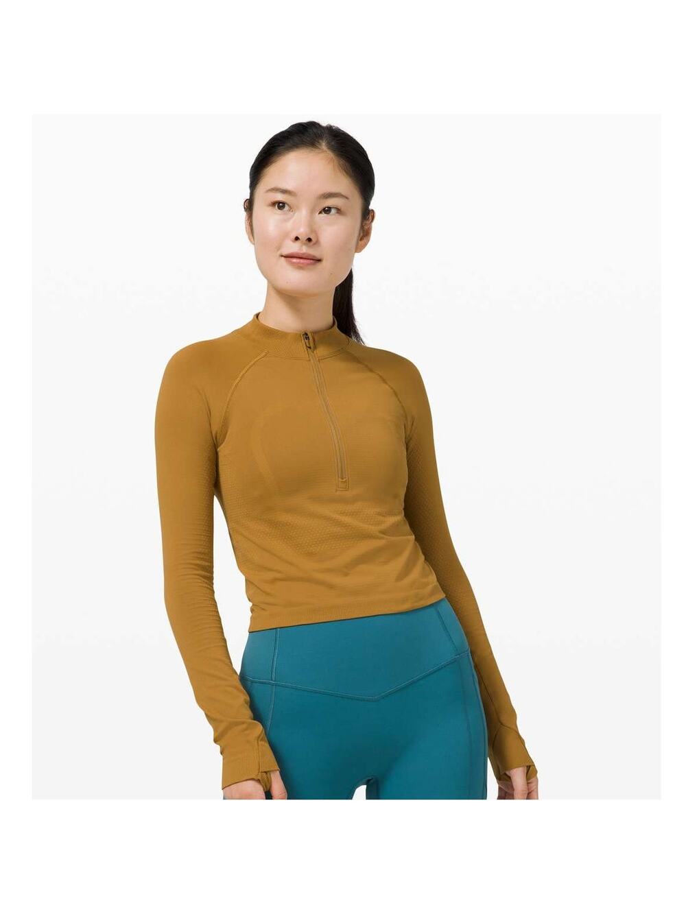 Lululemon Swiftly Tech 1/2 Zip 2.0 Cool Size 6 Spiced Bronze Tuscan Gold Cropped